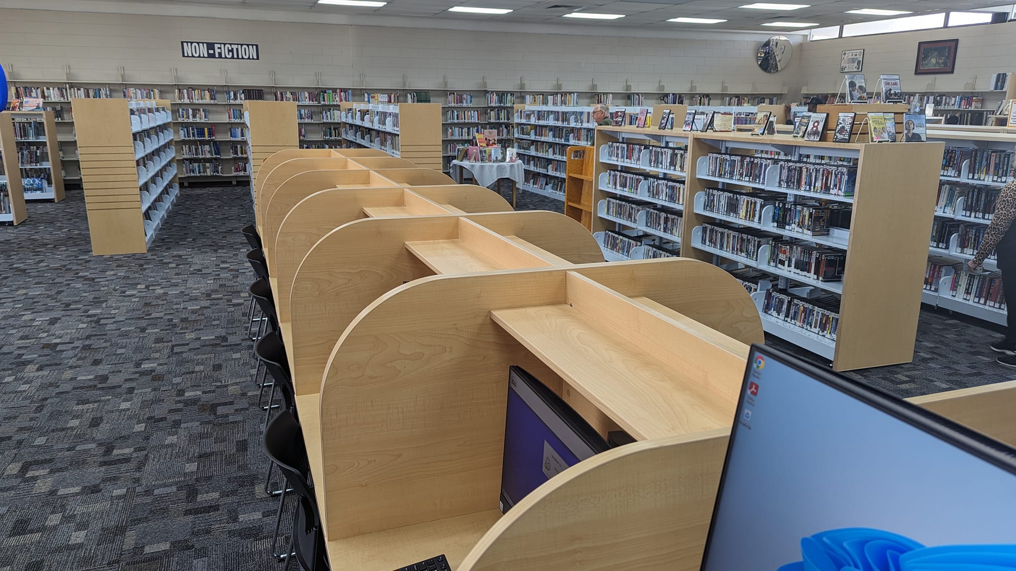 New computer carrels and shelving Library Remodel Volunteers